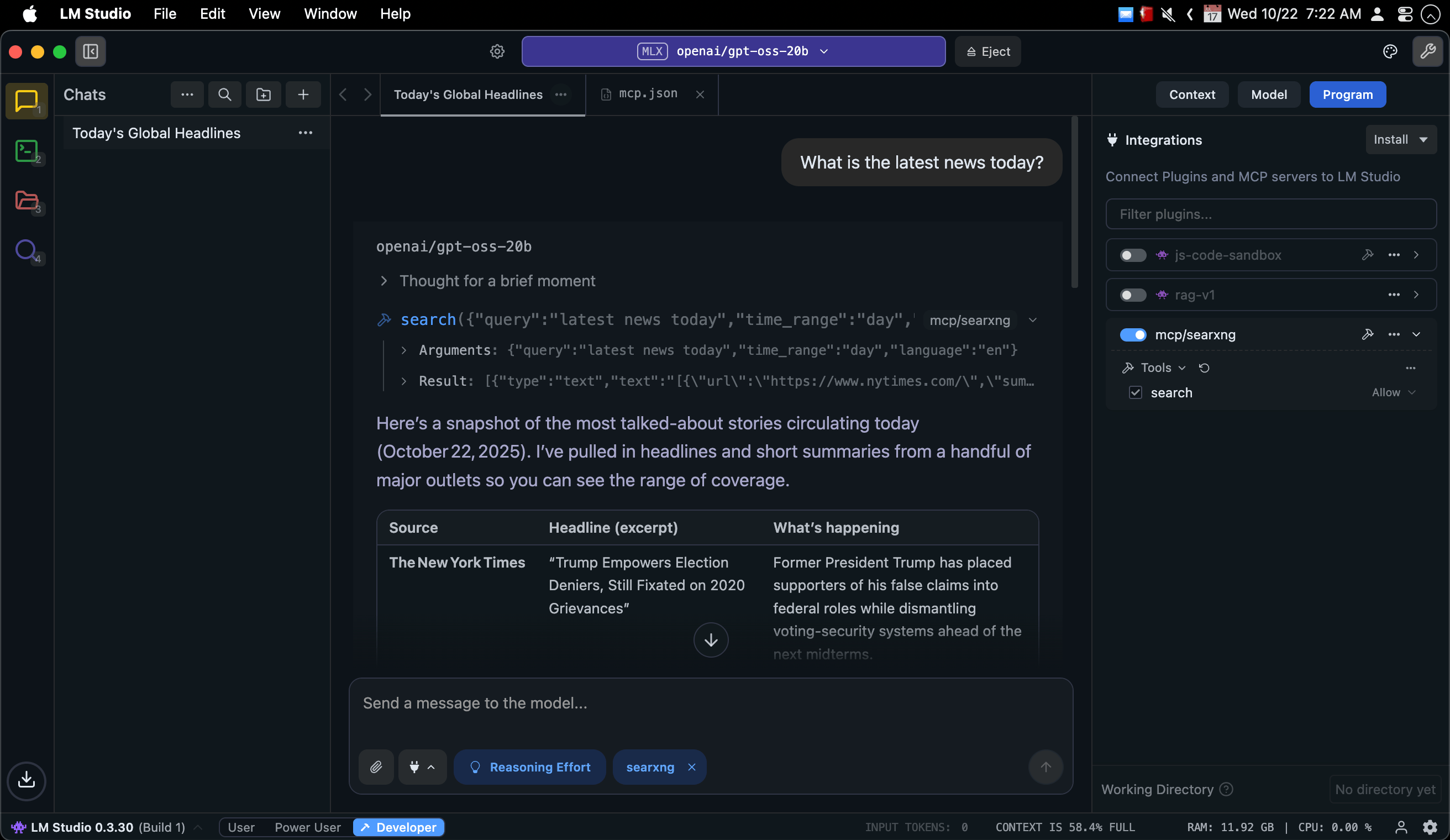 SearXNG running in Orbstack