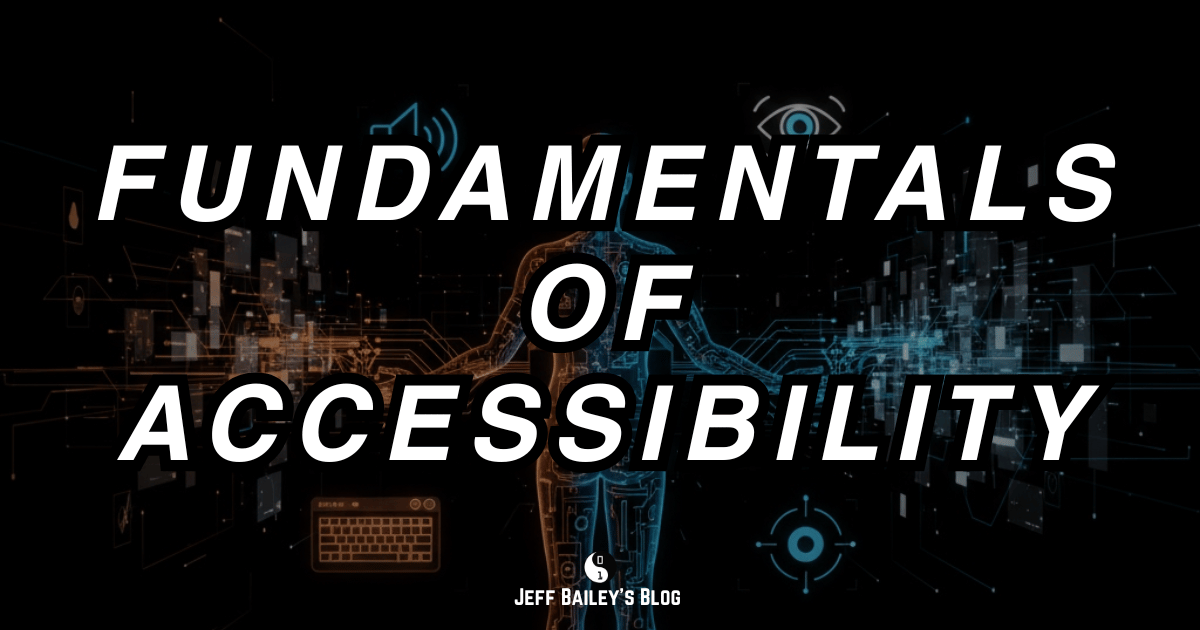 Diagram showing accessibility fundamentals including semantic HTML, ARIA attributes, keyboard navigation, screen reader support, and color contrast.