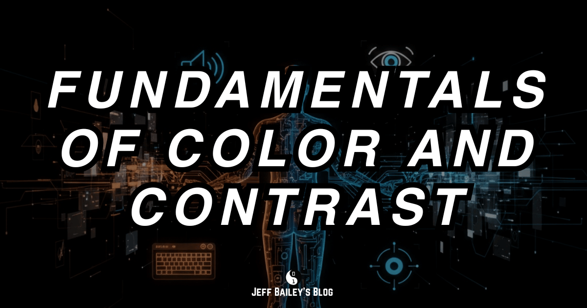Diagram showing color and contrast fundamentals including color theory, contrast ratios, WCAG standards, color accessibility, and visual design principles.