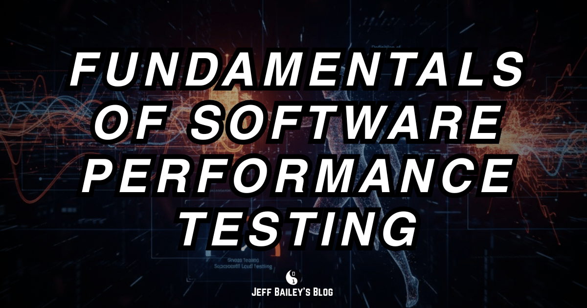 Diagram showing performance testing fundamentals including load testing, stress testing, performance metrics, and bottleneck identification.