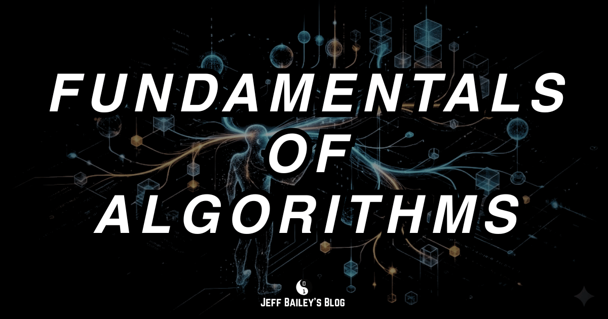 Cover: conceptual diagram showing algorithm fundamentals including data structures, complexity analysis, and algorithmic thinking