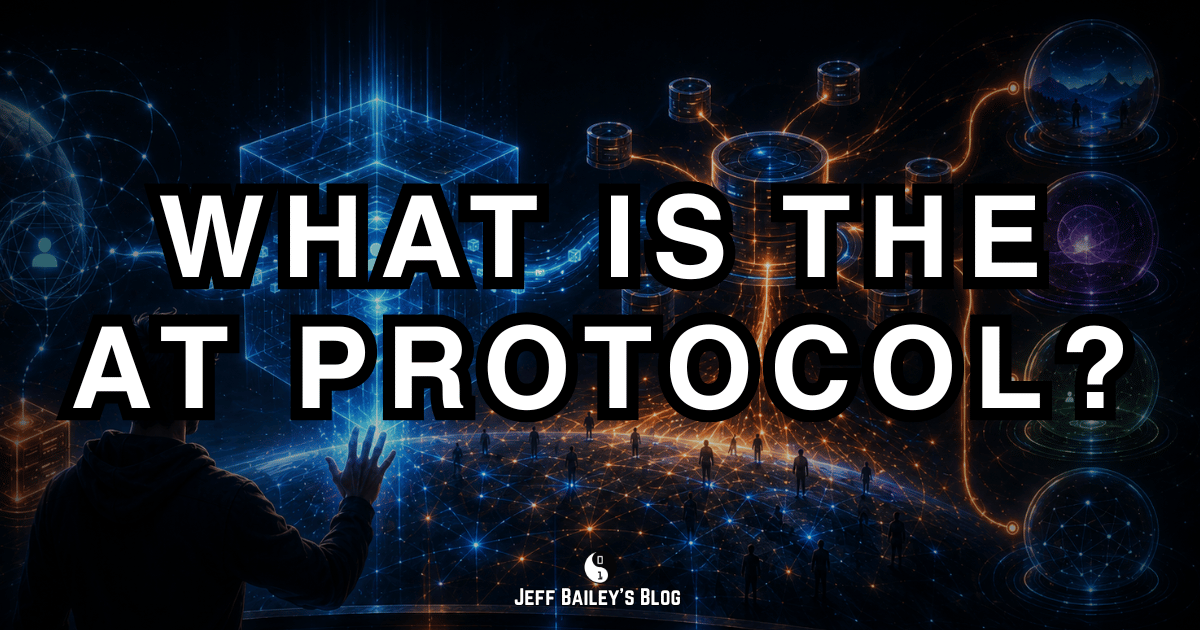The AT Protocol showing a personal data server, relay, and AppView connected by data and query flows.