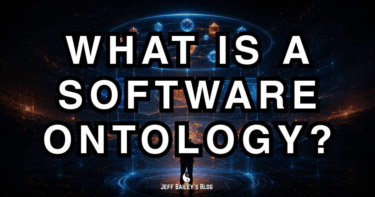 A layered diagram showing ubiquitous language, bounded contexts, and aggregates as the three parts of a software ontology.